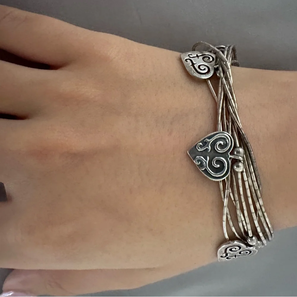 Multi-Strand Silver Heart Charm Bracelet for Women